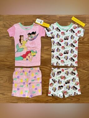 Disney Princess 4pc 100% Cotton Pajamas Set Girls Size 8 Short Sleeve Summer NWT